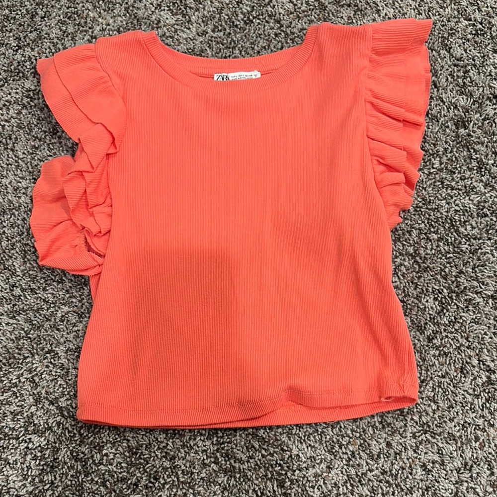 Zara Orange Ruffle Blouse